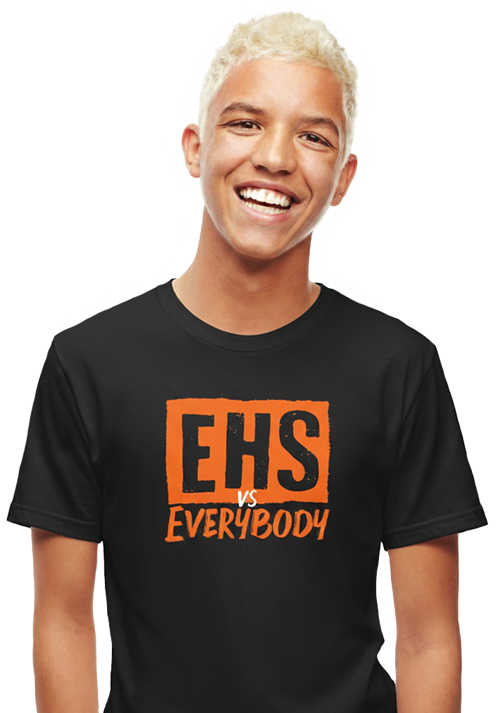 Student wearing custom school t-shirt
