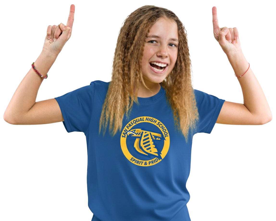 Girl wearing school t-shirt